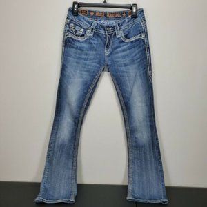 Rock Revival Jeans Kai Boot Size 27 Boot Cut Embellished Embroidered Blue